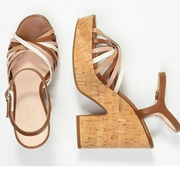 Kate Spade NY Glow Platform Leather Sandal Grain Calf Multi Toast Sz 8M - Picture 3 of 10